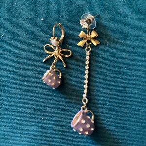 Betsey Johnson Gold Bow Earrings with Purple Purse Charms